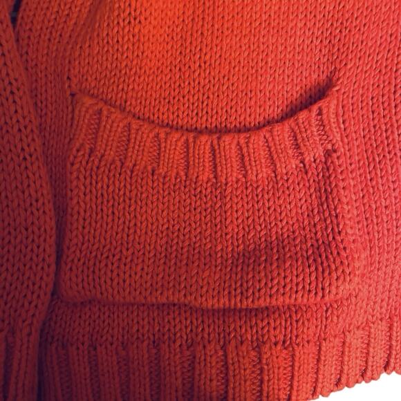 Vintage CASATANO Ramie Cotton Sweater Small Coral Orange-Red Knit Pocket 1980's - Picture 13 of 16